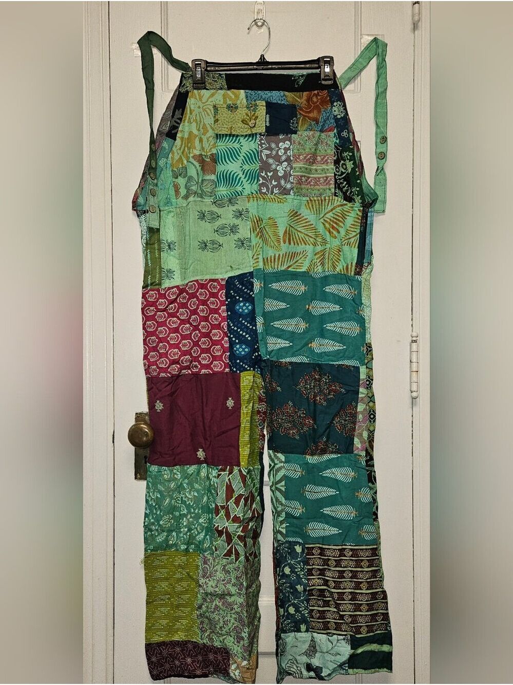 Colorful Patchwork Boho Overalls with Leaf & Floral Prints